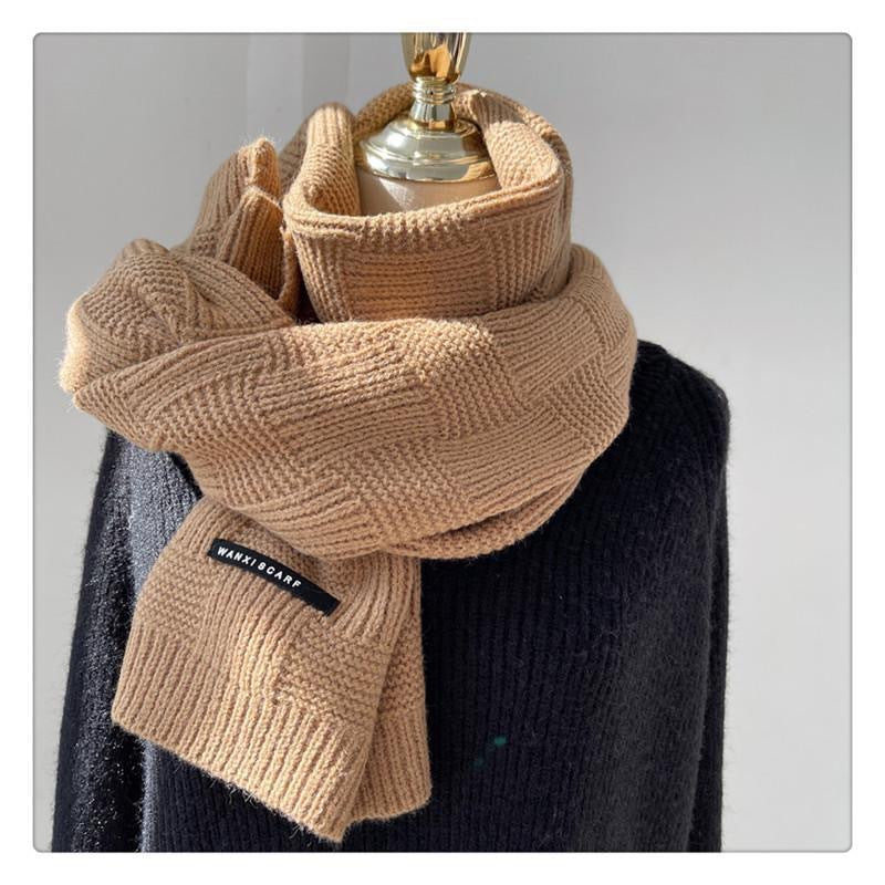 Wholesale Stripe Solid Color Label Winter Warm Knitted Arctic Velvet Scarves