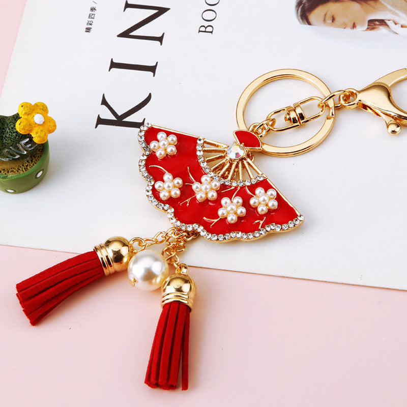 Wholesale Pink Four Leaf Clover Love Lock Keychain Rhinestone Inlaid Metal Car Key Ring Fashion Accessory Gift