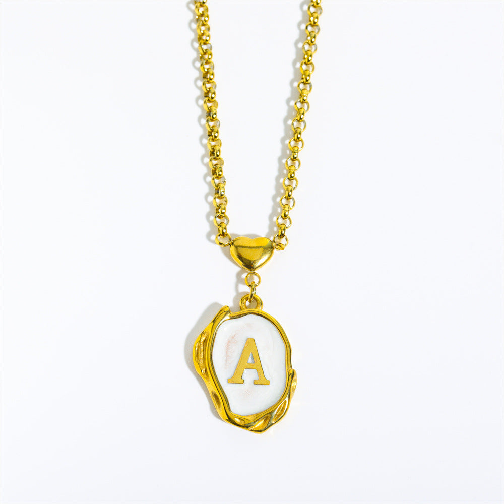 Wholesale 26 Letters Oil Dripping Three-dimensional 18K Gold Plated Stainless Steel Necklace