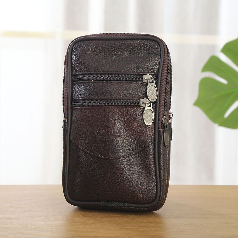 Wholesale Multifunctional mobile phone waist bag cowhide vertical and horizontal multi-layer zipper large capacity coin purse