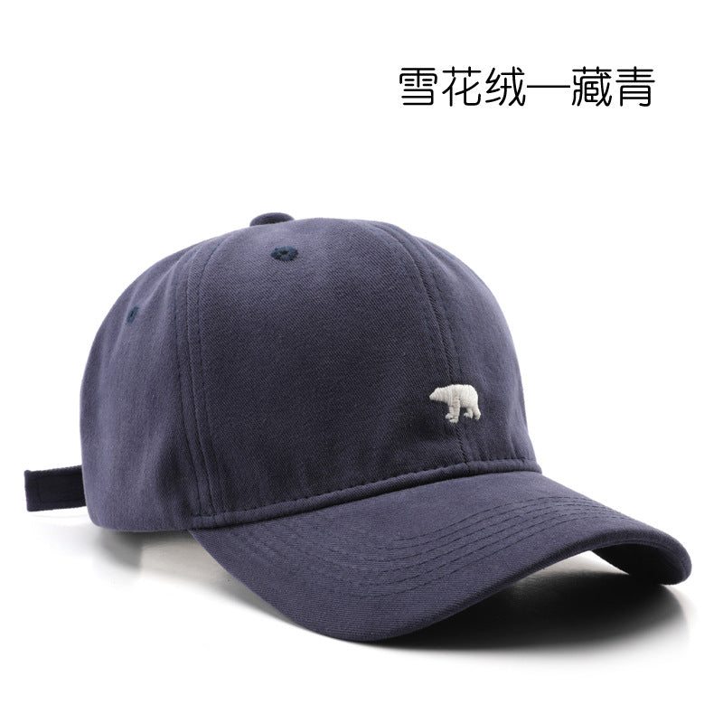 Wholesale Japanese style women's spring and autumn personalized snowflake velvet polar bear embroidered duckbill caps, outdoor men's travel sun protection and sunshade baseball caps