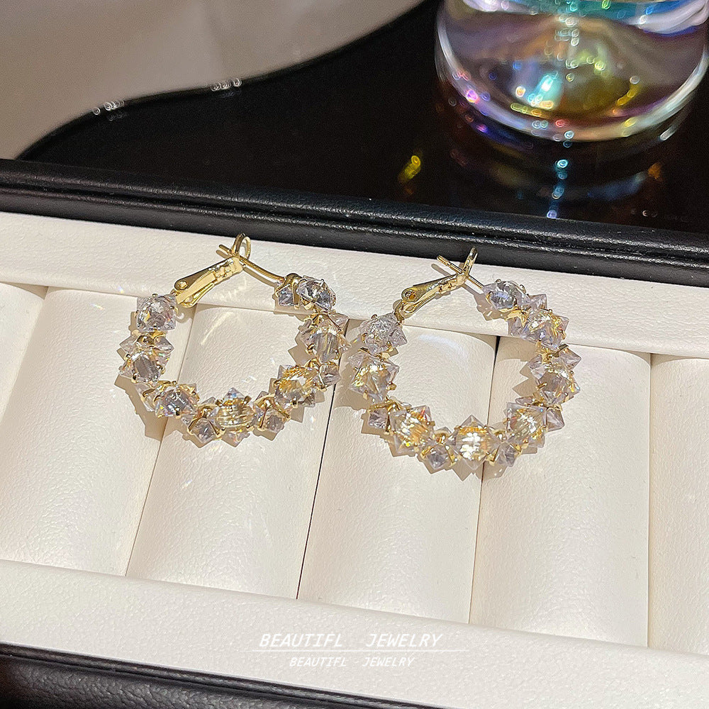 Wholesale 925 Silver Needle Sparkling Zircon Crystal Hoop Earrings Luxury Earrings Niche