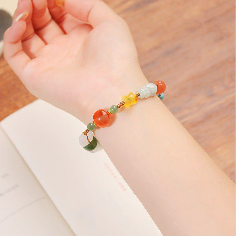 Imitación al por mayor jade jade duobao colorido pixiu afortunado pulsera tejida a mano