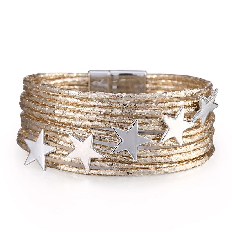 Wholesale Multi-layer PU Magnetic Buckle Creative Five-pointed Star Bracelet