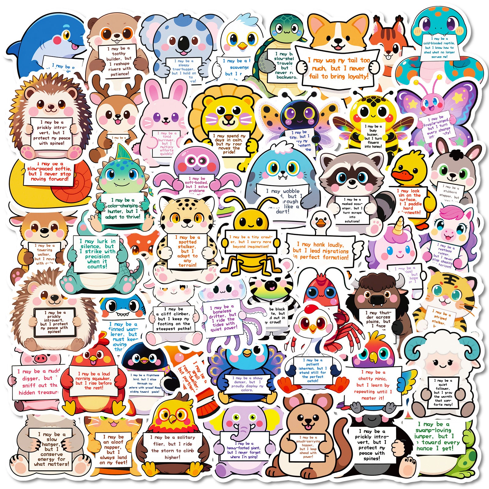 Wholesale 56PCS/ PACK Cartoon Animal Motivational Text Stickers
