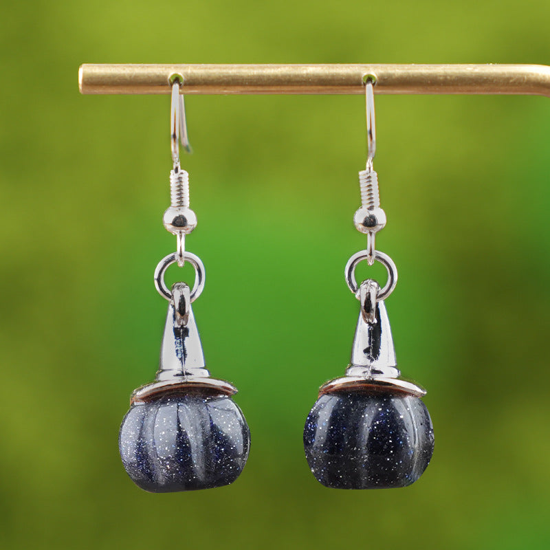 Wholesale  Vintage Agate Pumpkin Crystal Pumpkin Shaped Witch Hat Earrings