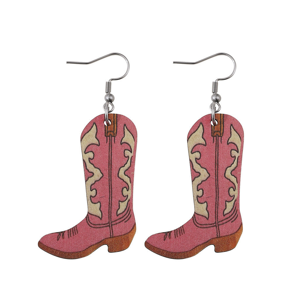 Wholesale Pink Denim Hat Cowboy Boots Pendant Earrings