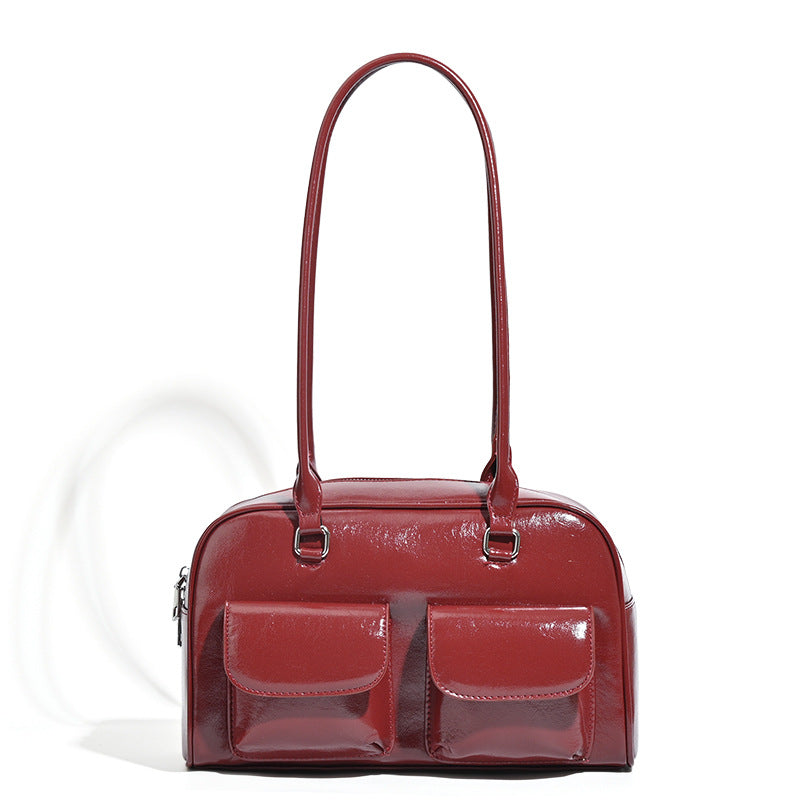 Wholesale Vintage Double Bag Casual Wax Leather Shoulder Underarm Bag