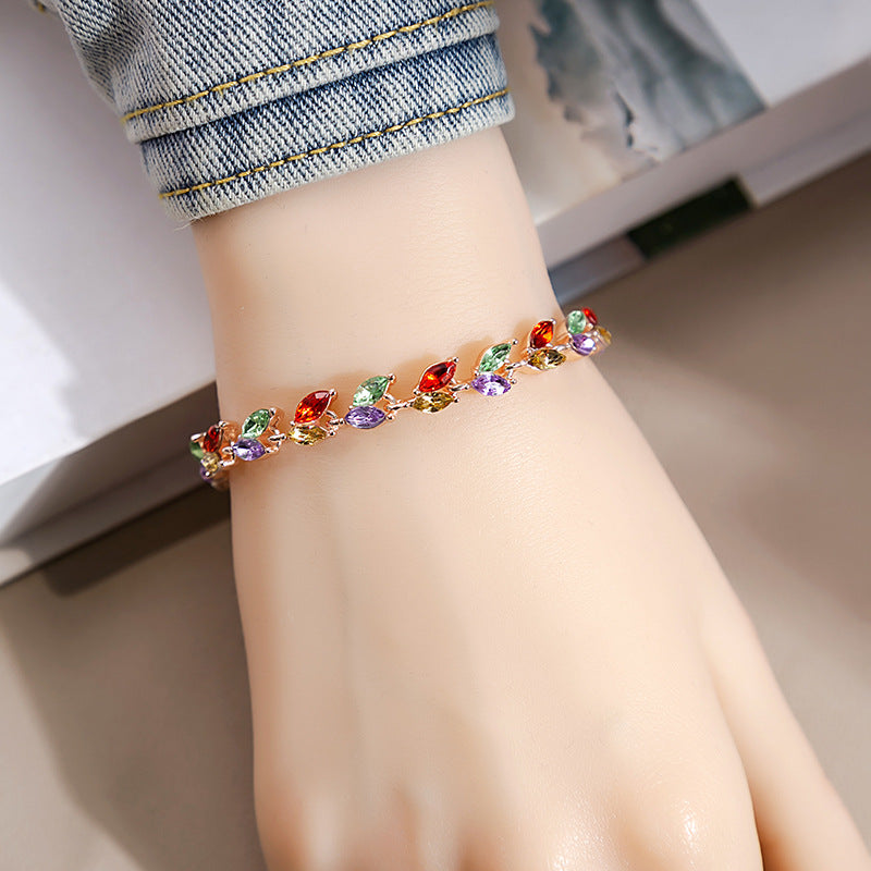 Wholesale Diamond Studded Willow Leaf Alloy Bracelet