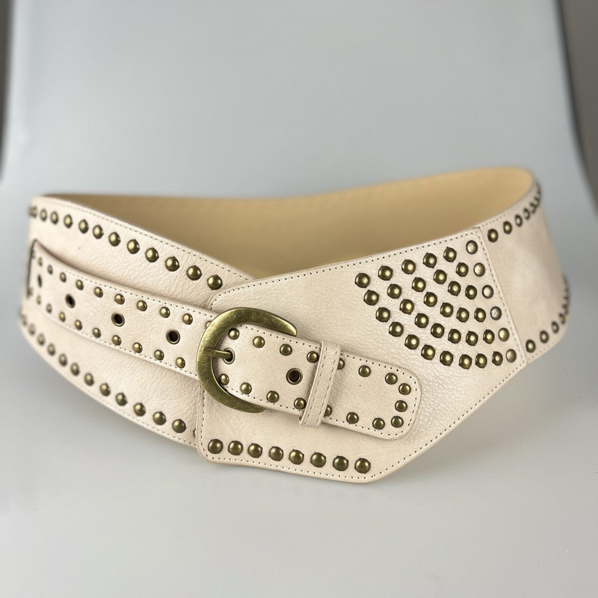 Wholesale Hot Girl Subculture Disc Hook Imitation Leather Retro Rivet Stitching Gold Waist Wide Belt