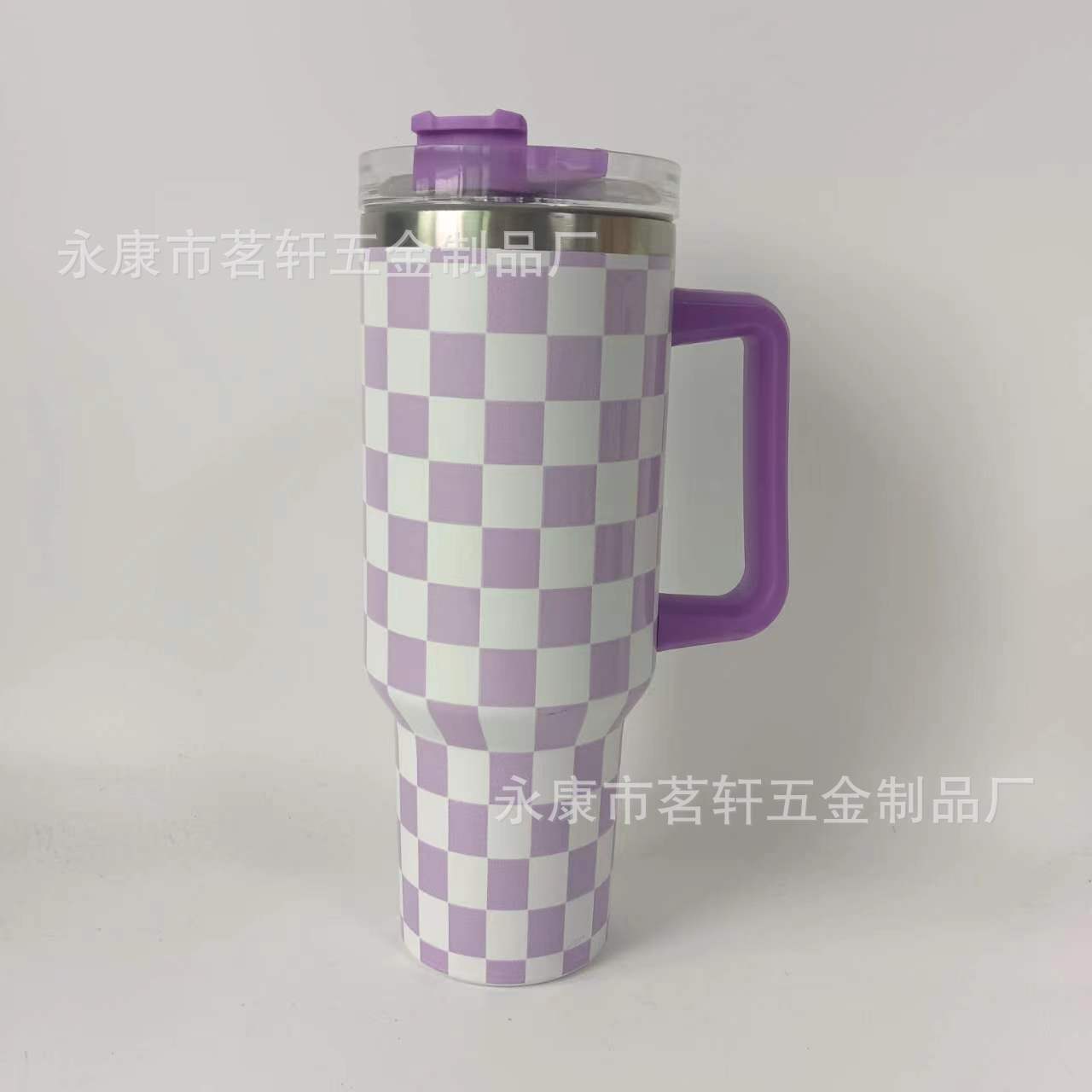 Wholesale Tumbler Stainless Steel Double-layer Insulation 40oz Checkerboard Handle Ice Cup