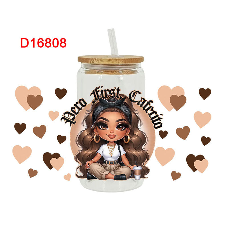 Wholesale Cartoon Cute Sweet Cool Girl Theme 16oz Cup UV DTF Wraps