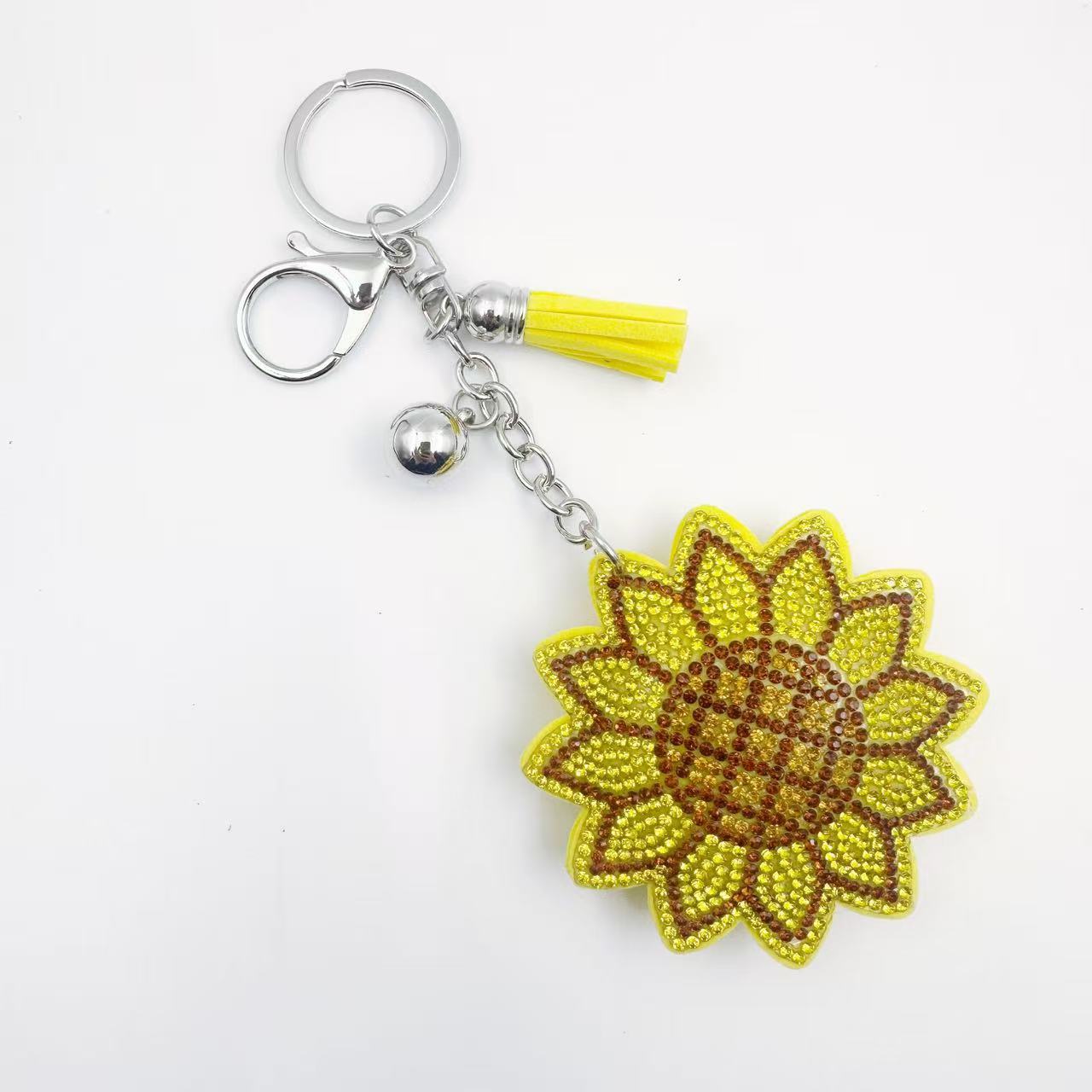 Wholesale Sunflower Rhinestone Keychain Yellow Velvet Bag Charm Chic Fashion Accessory For Car Key Or Purse Gift And Boutique Resale
