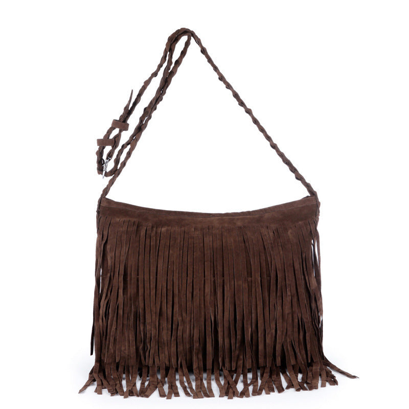 Wholesale PU One Shoulder Matte Vintage Leather Woven Tassel Bag