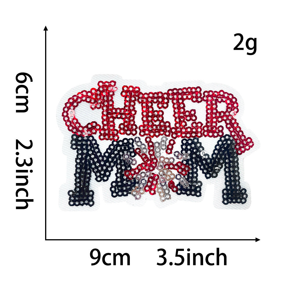 Wholesale Cheer Mom Sequin Patch Small Green Iron On Embroidery Applique For ets Stylish Fashion Accessory