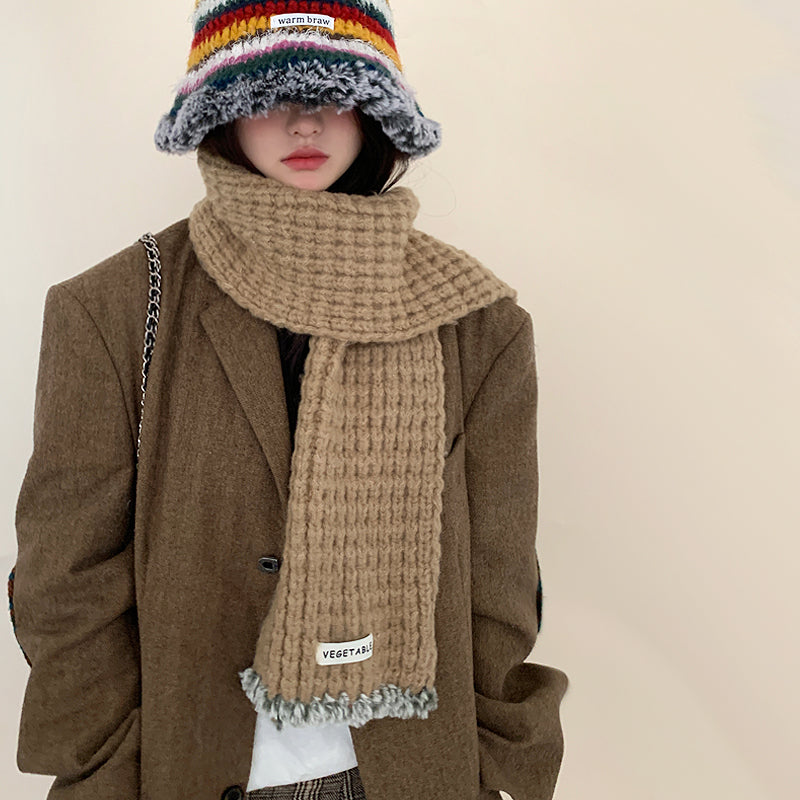 Wholesale Soft Thickened Pink Knitted Wool Scarf