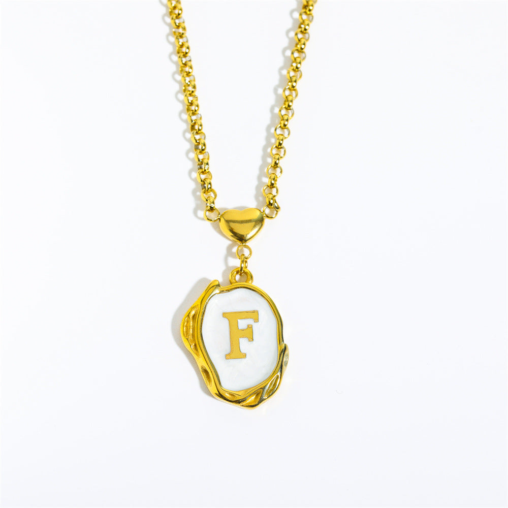 Wholesale 26 Letters Oil Dripping Three-dimensional 18K Gold Plated Stainless Steel Necklace