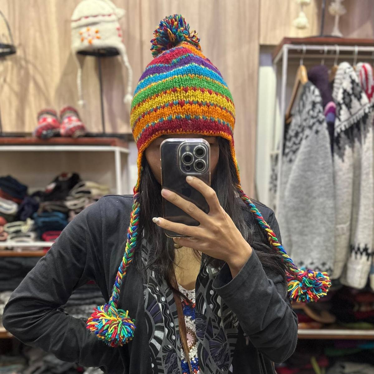 Wholesale Wool Warm Rainbow Plus Velvet Thick Earmuffs Beanie