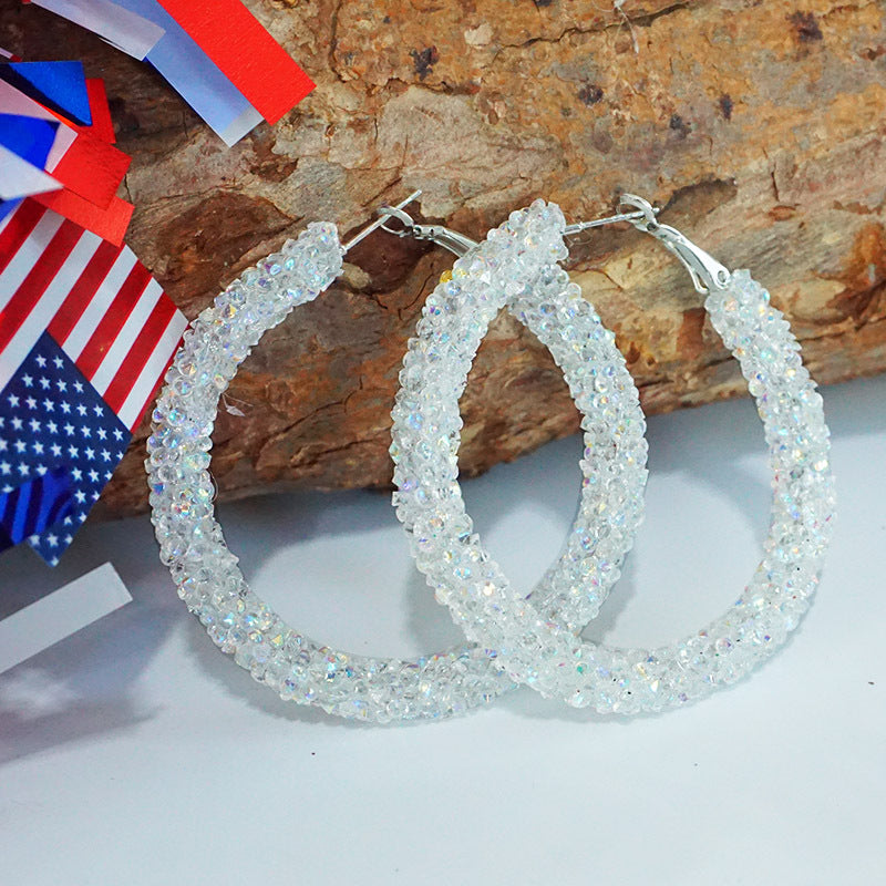 Wholesale 2pcs Independence Day Earrings Flash Diamond Color Matching Rhinestones Simple Earrings