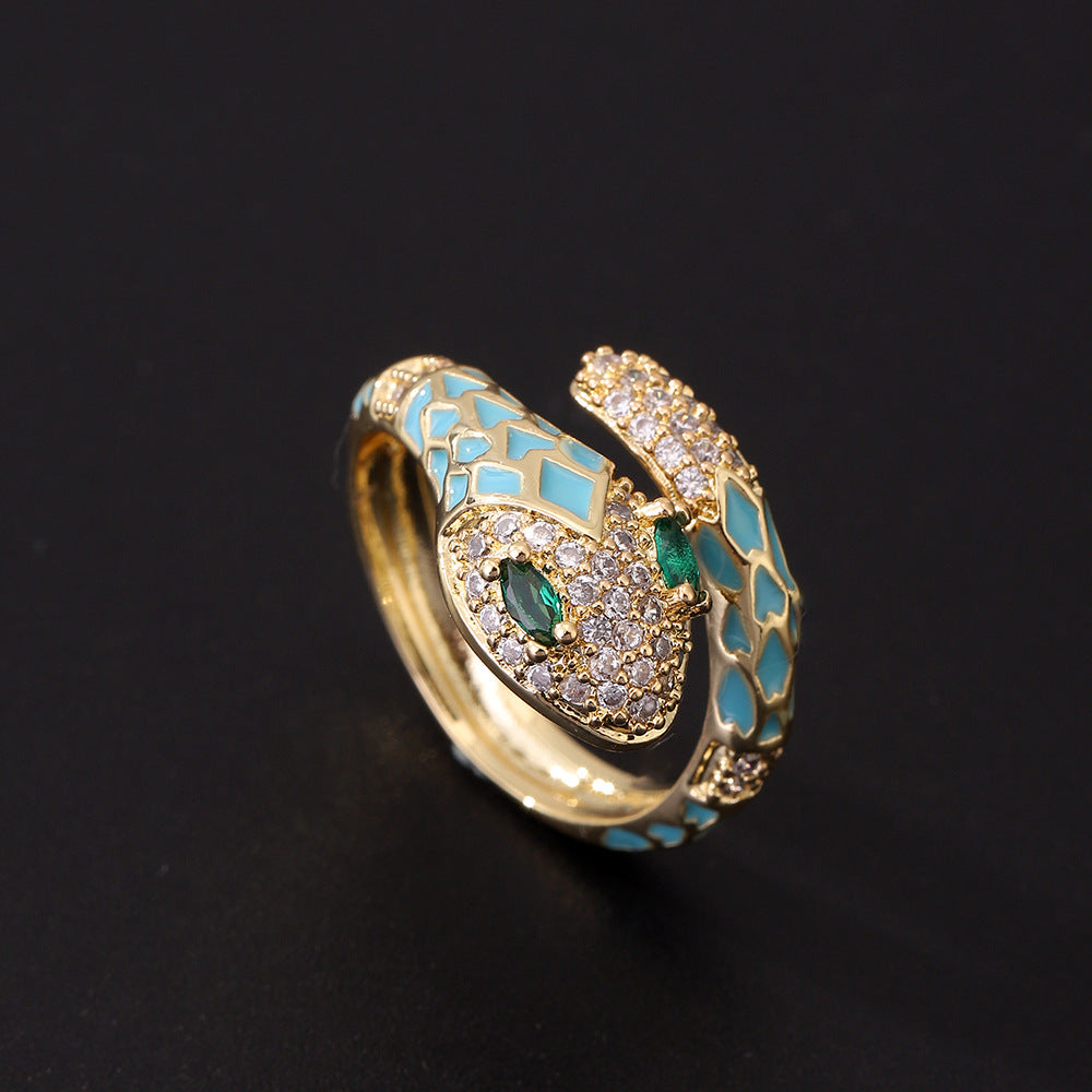 Wholesale Popular Gold-plated Retro Green-eyed Snake-shaped Open Light Luxury Ring