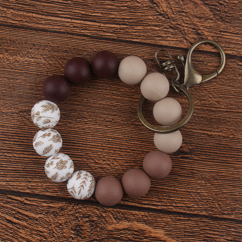 Wholesale 3pcs Printed Silicone DIY Printed Beaded Bracelet Keychain Accessories