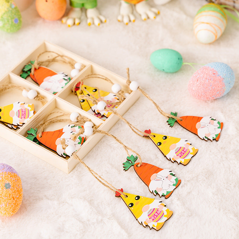 Wholesale Easter 4-grid Wooden Boxes with Wooden Dwarf Radish Pendant Decorations