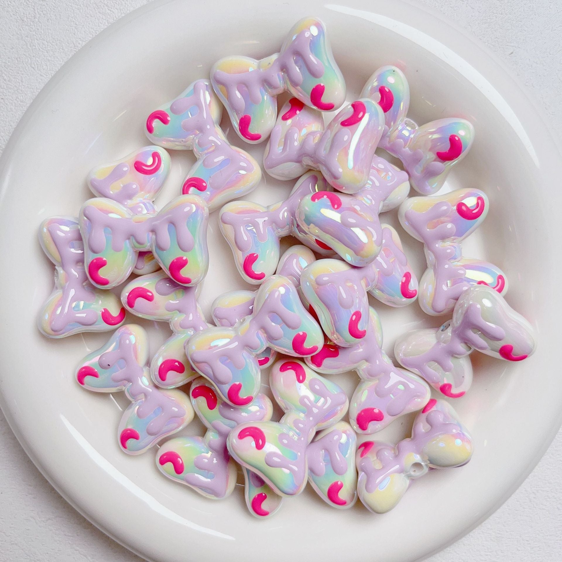 Wholesale Acrylic Hand Painted Bow Love Beads