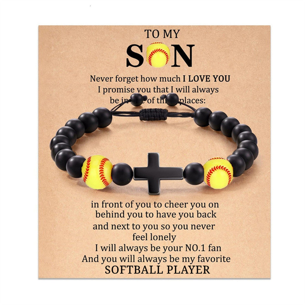 Wholesale Black Stone Beads Braided Adjustable Bracelet with Cardboard Football Beads Cross Bracelet