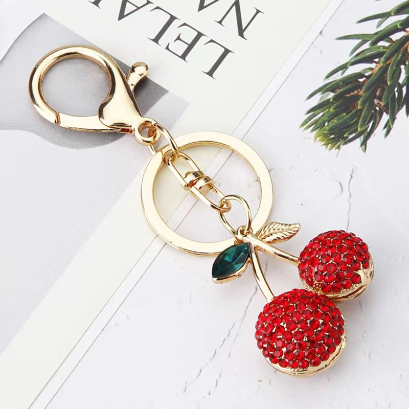 Wholesale Creative alloy rhinestone fruit Cherry keychain female cute fashion exquisite bag key chain car pendant