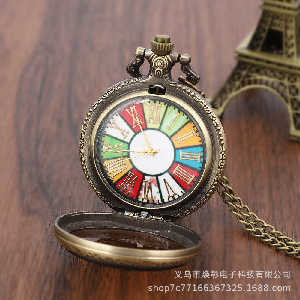 Wholesale Large quartz flip color Roman numeral pocket watch