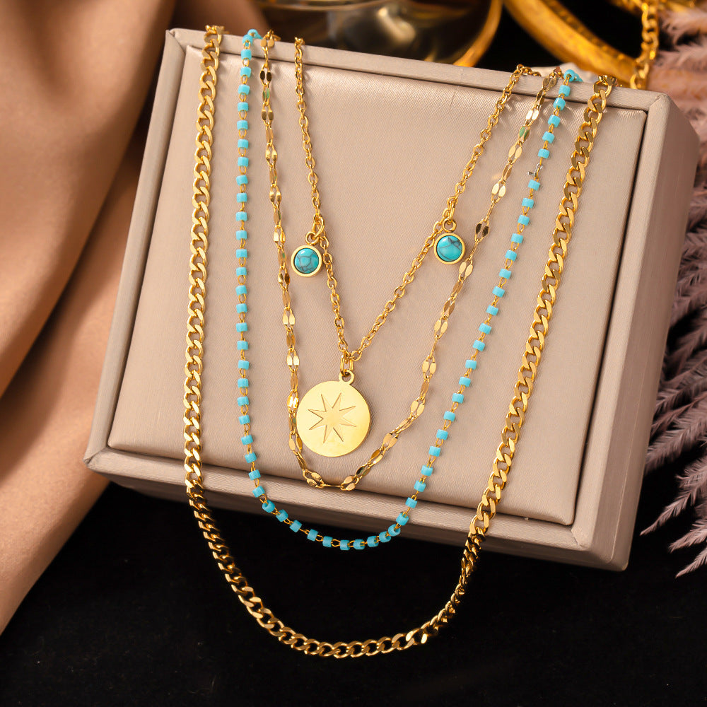 Wholesale Bohemian Turquoise Eye Titanium Steel Necklaces