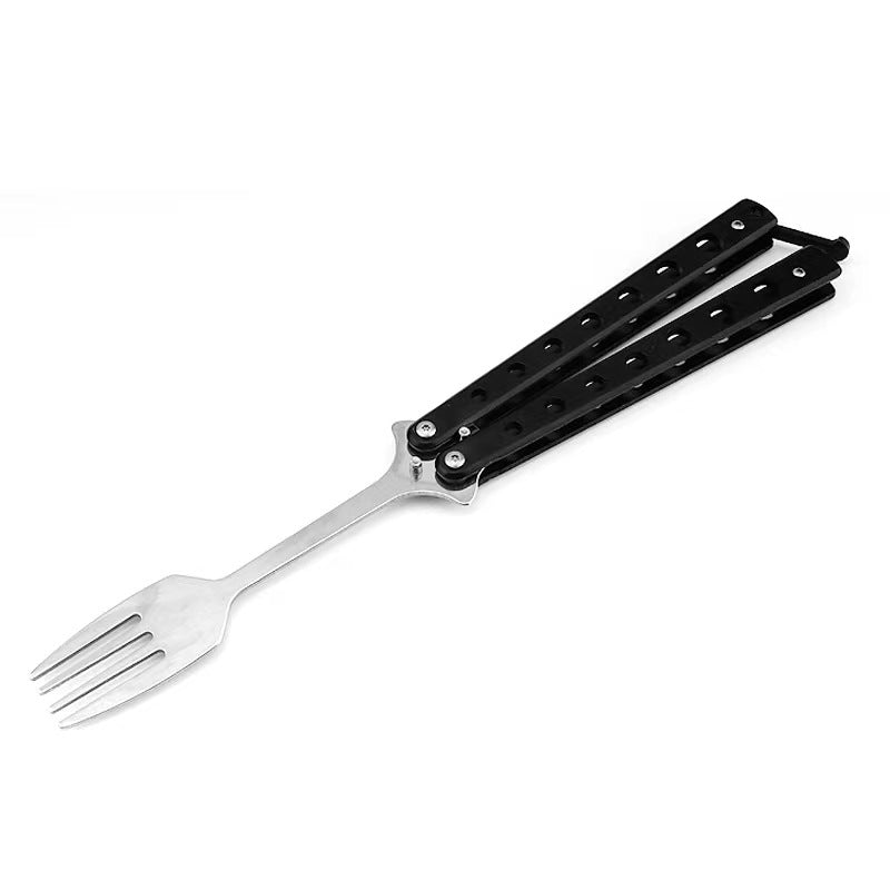 Wholesale Stainless Steel Outdoor Portable Folding Butterfly Practice Fork Spoon
