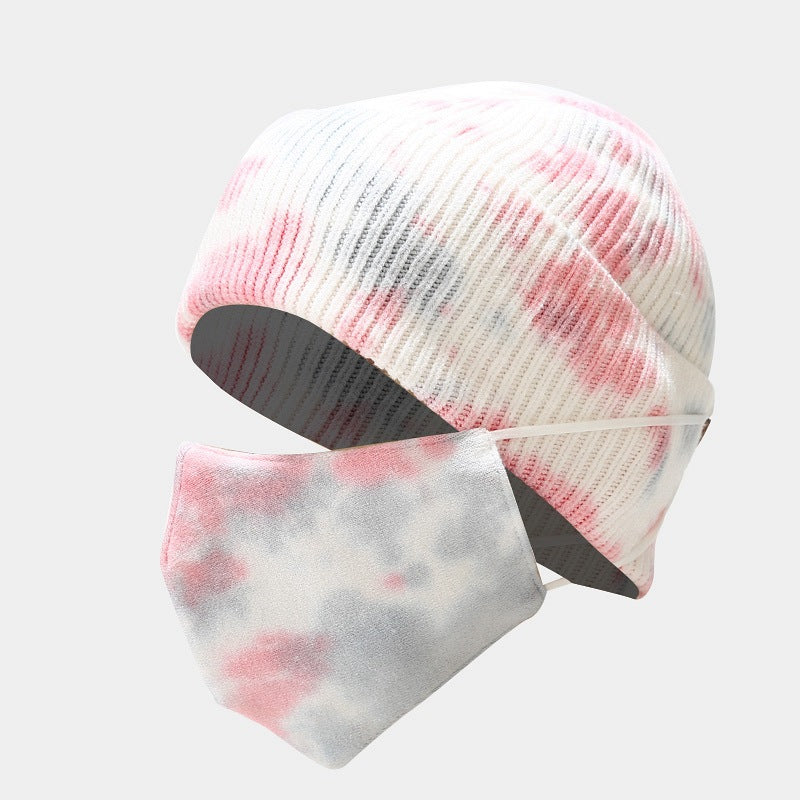 Wholesale 2023 Winter Tie Dye Hat Mask Set Outdoor Cold Resistant Face Protective Knitted Hat