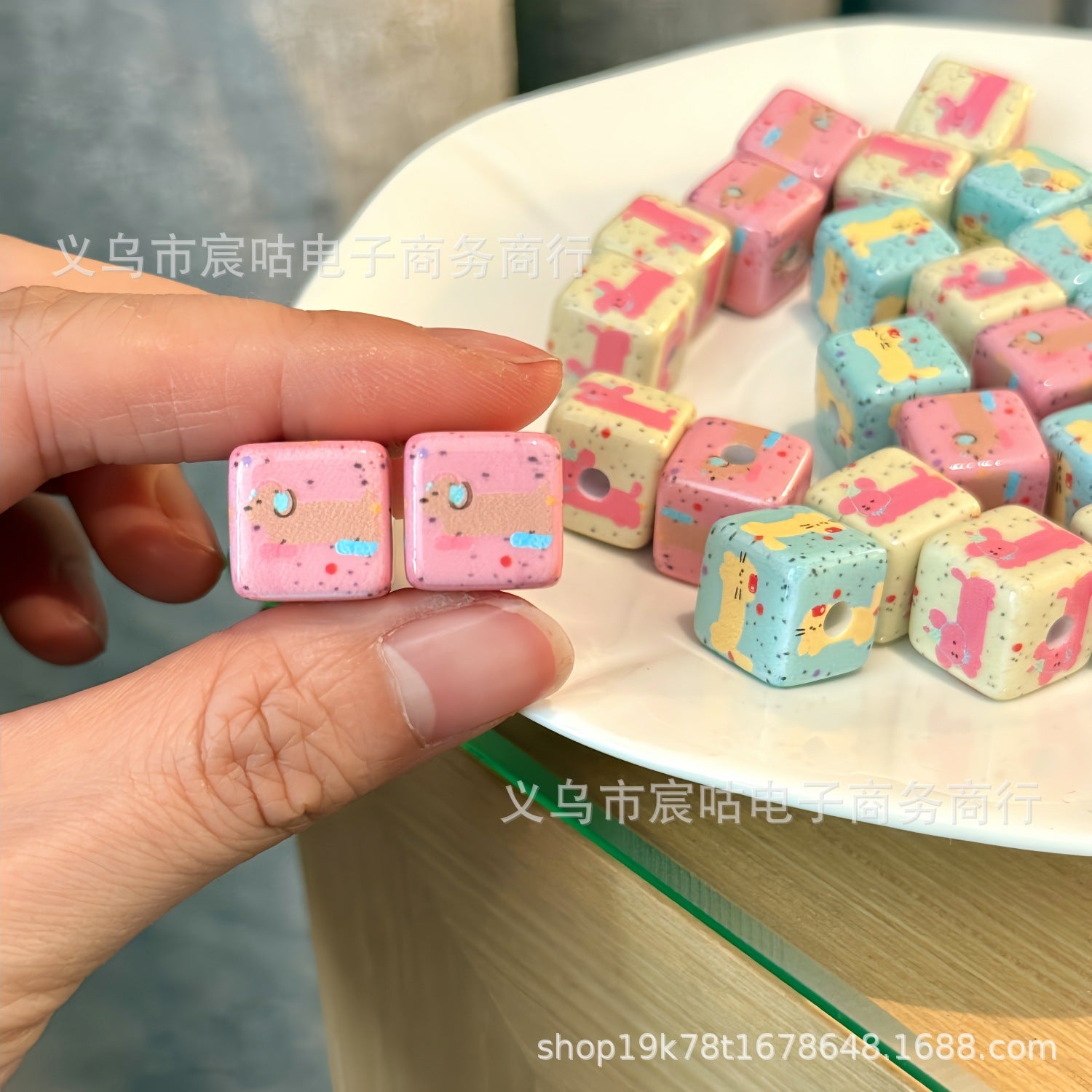 Wholesale 10pcs Cute Macaron Puppy Square Beads DIY Acrylic Beads