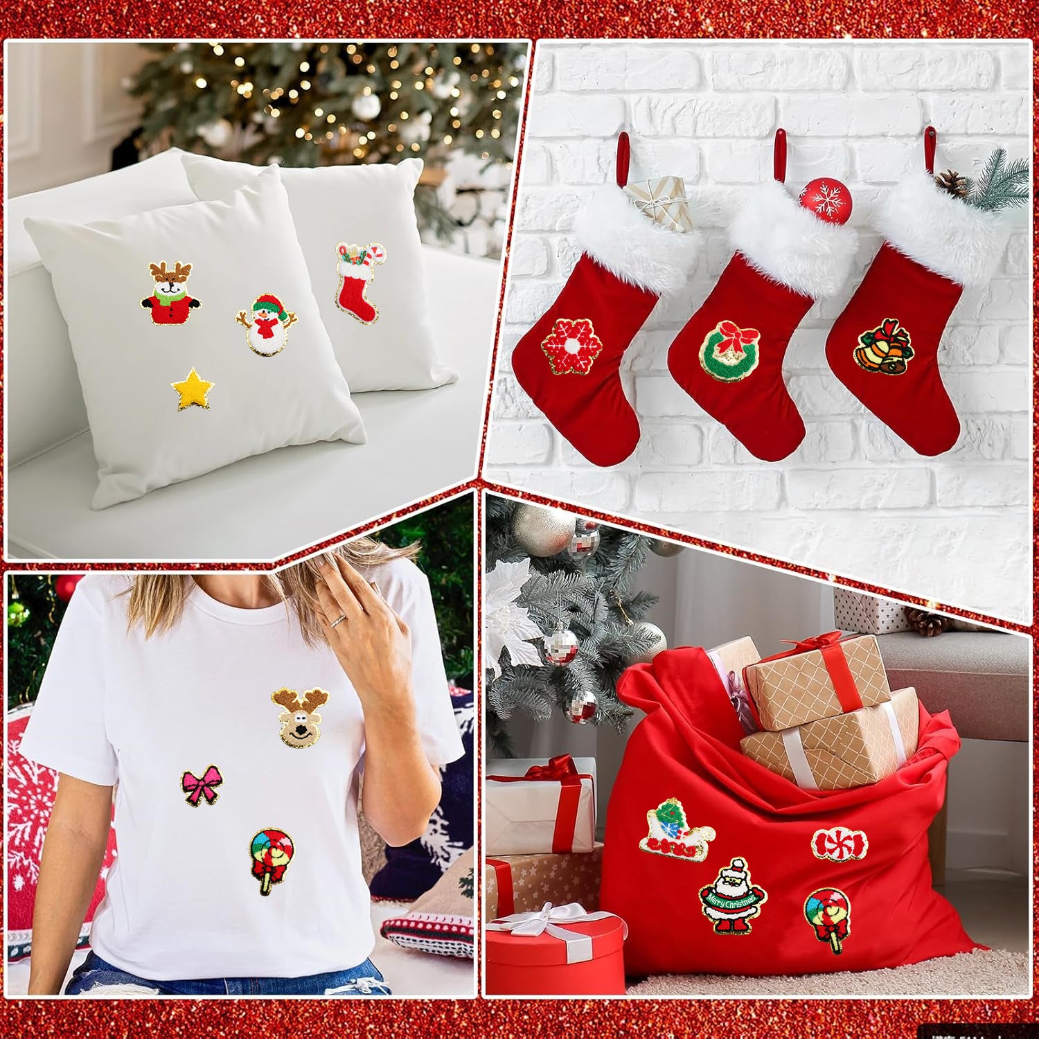 Wholesale Christmas Snowman Embroidered Chenille Sew On Patches Gold Trim For Clothing DIY Craft Supply