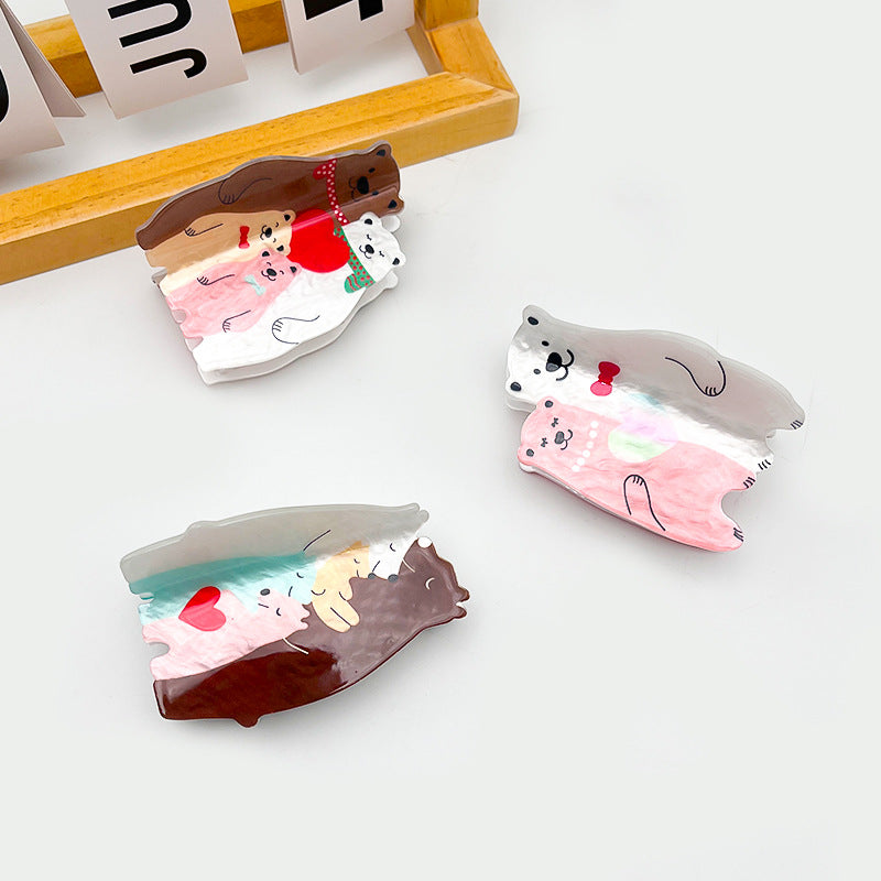 Wholesale New Valentine's Day Acrylic Grab Clip Love Bear Romantic Tonal Cute Girl's Hair Shark Clip