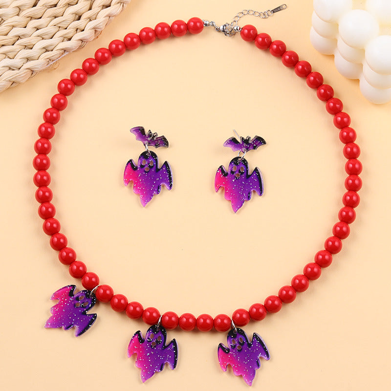 Wholesale  Bat Ghost Beaded Acrylic Earrings and Necklace Set
