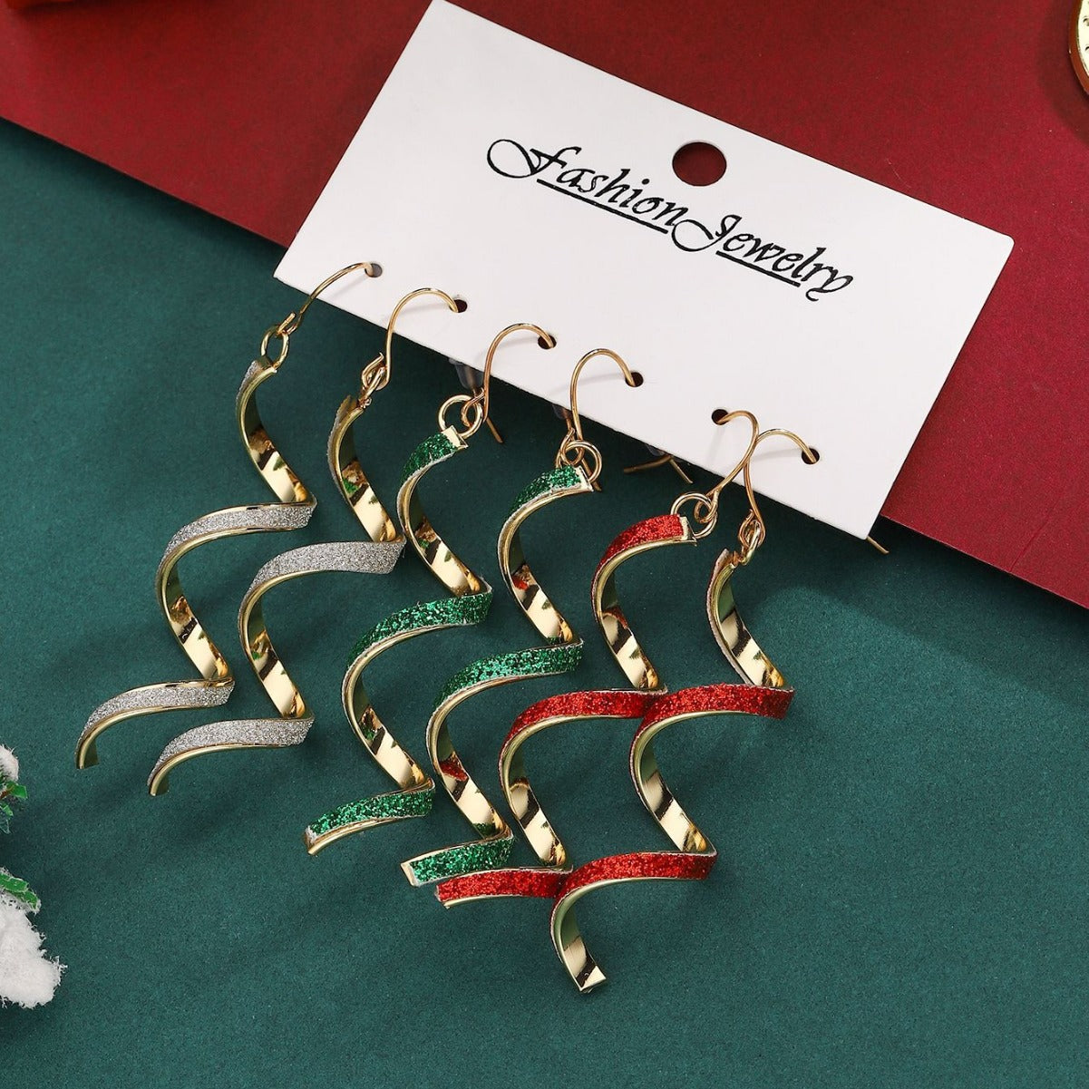 Spiral metallic texture multi-colored earrings