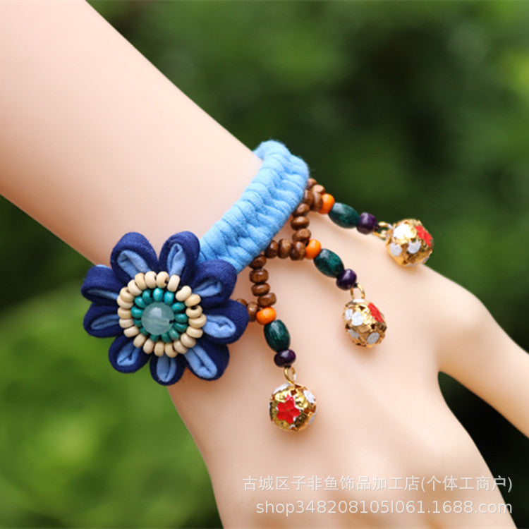 Wholesale Ethnic Style Tie-dye Hand-sewn Fabric Blue Dyed Blue Cloth Bracelet Jewelry