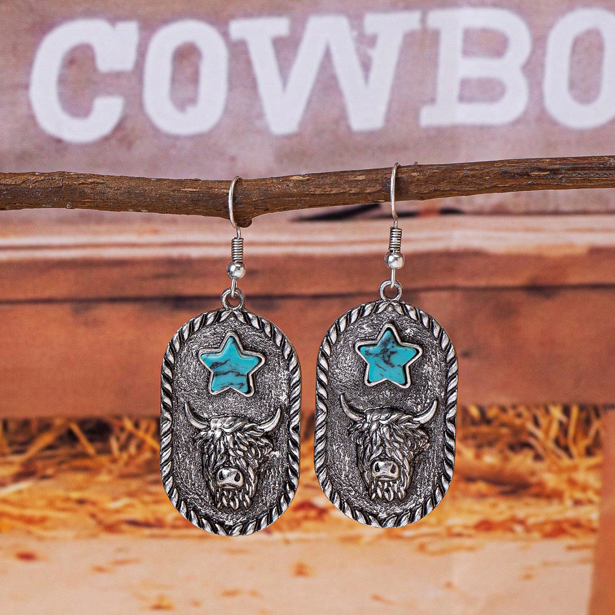 Wholesale Western Wind Flower Horse Highland Cow Earrings