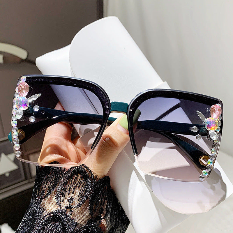 Wholesale Large frame side butterfly diamond sunglasses