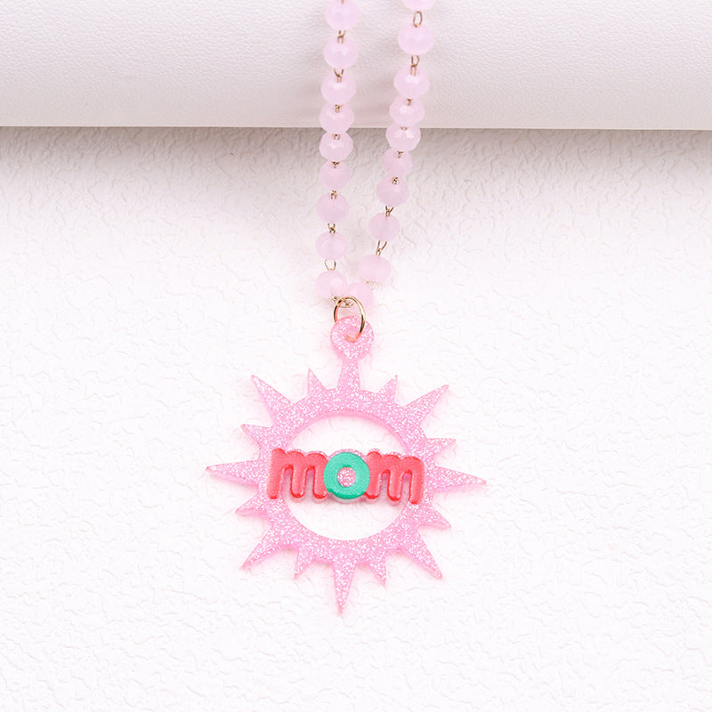 Wholesale Mother's Day Pink Love Irregular Acrylic Necklaces