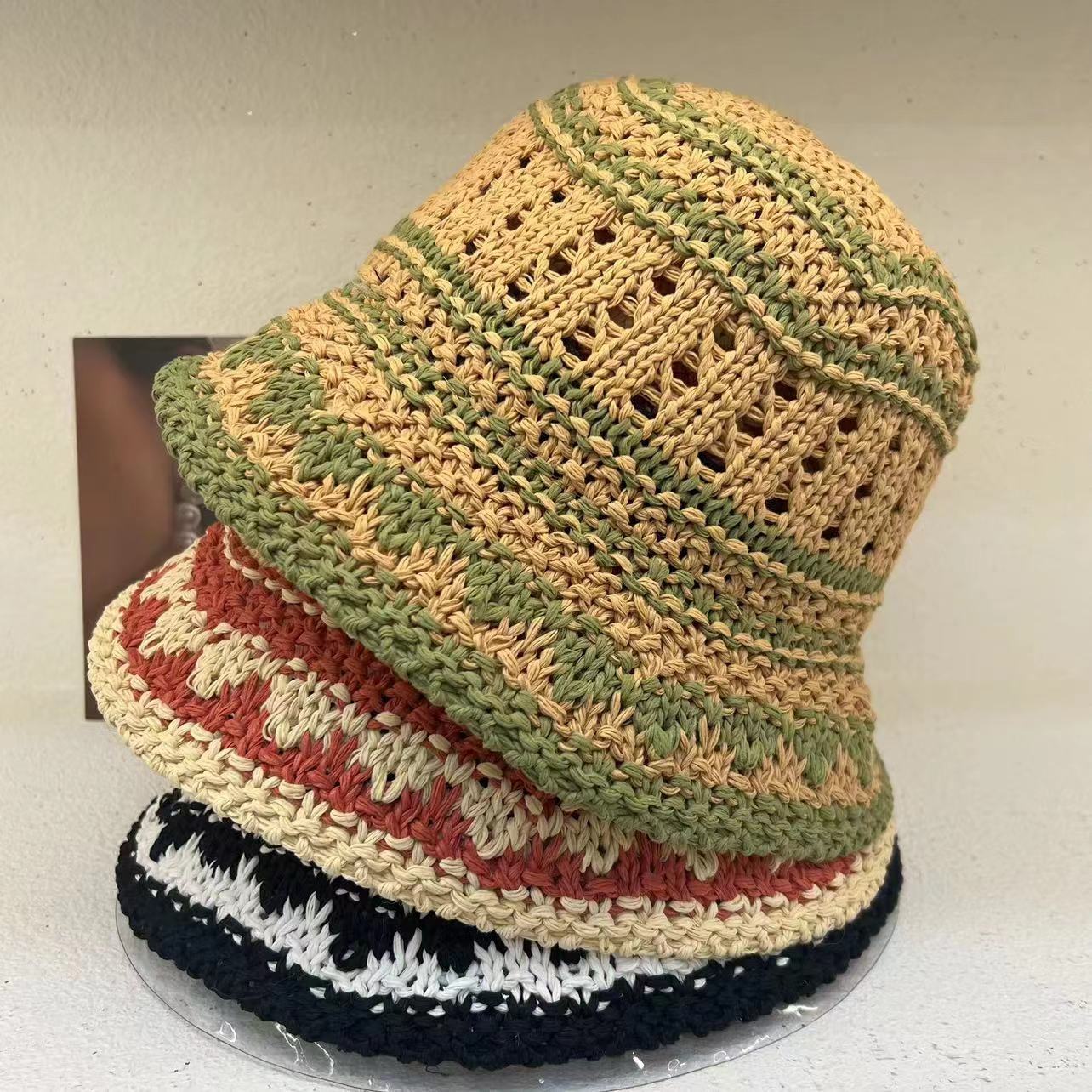 Wholesale Hyuna Style Colorful Stripes Handwoven Vacation Beach Sun Hat