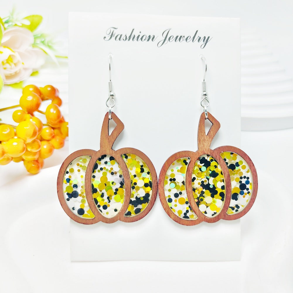 Wholesale Acrylic Simple Fashion Splicing Pumpkin Inlaid Earrings