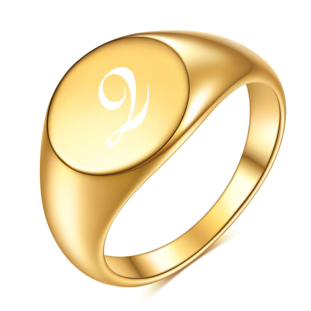 Wholesale 26 Letters 12MM 18K Gold Round Ring