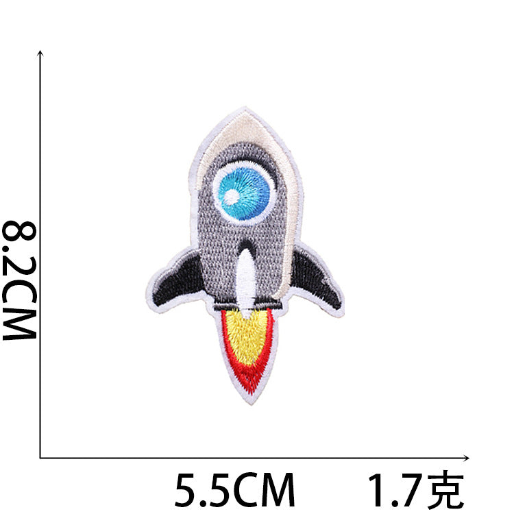 Wholesale Trendy Cartoon Rocket Embroidery Patches Polyester Sew On Space Badge For Clothing DIY Craft