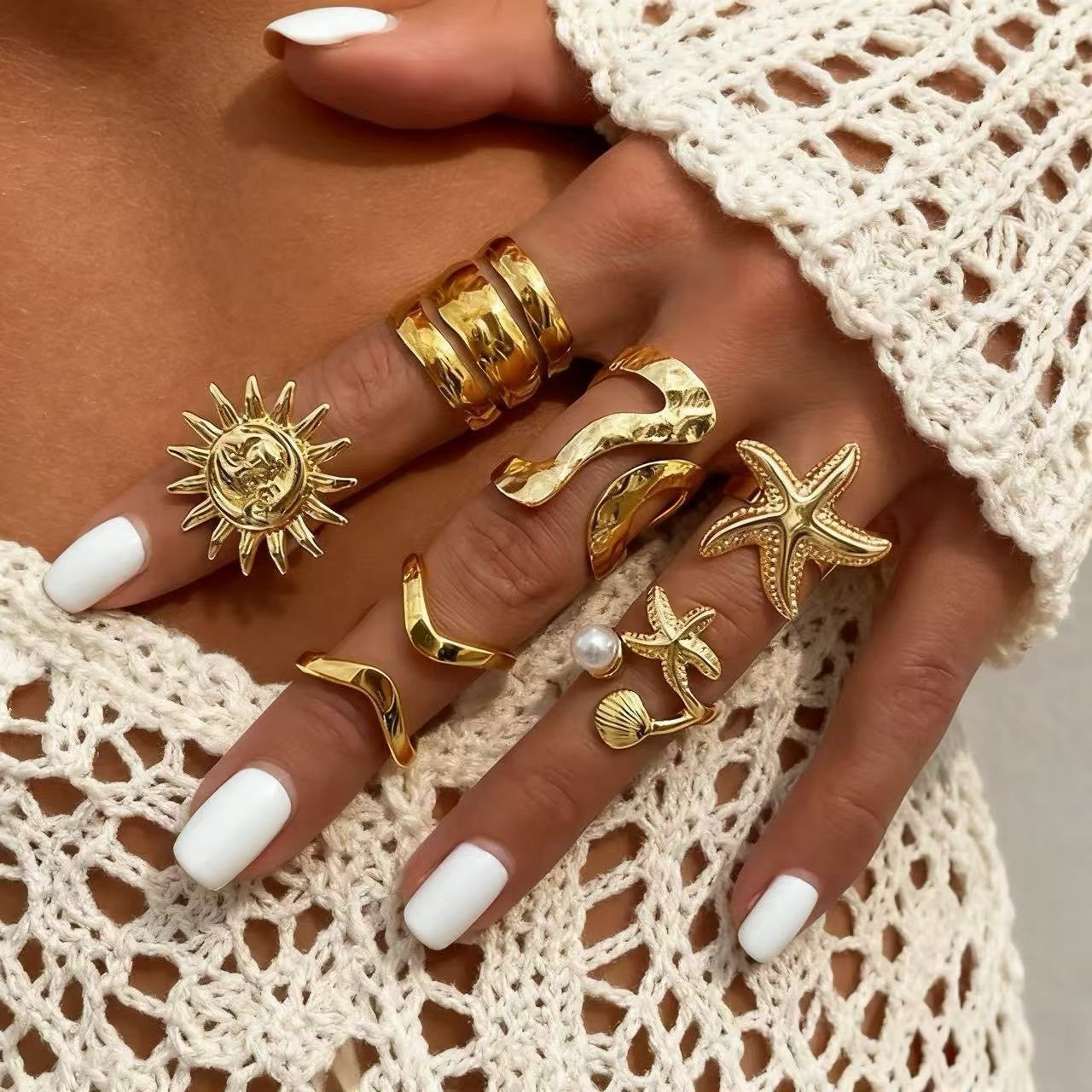 Wholesale Geometric Retro Irregular Diamond Set Ring Set