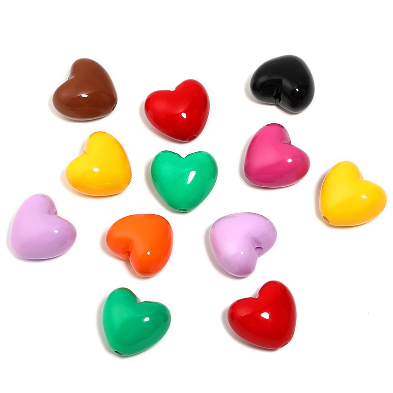 Wholesale 100pcs/pack  19x 21mm baking varnish fat love vertical hole beaded acrylic color heart beads