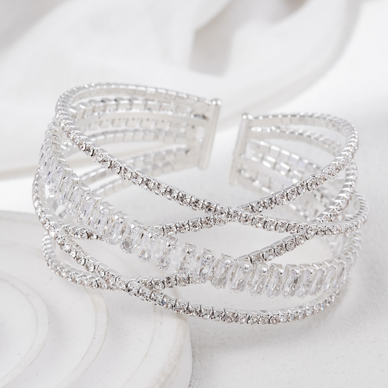 Wholesale Fashion 5-row Cross Rhinestone Zircon Open Bracelets