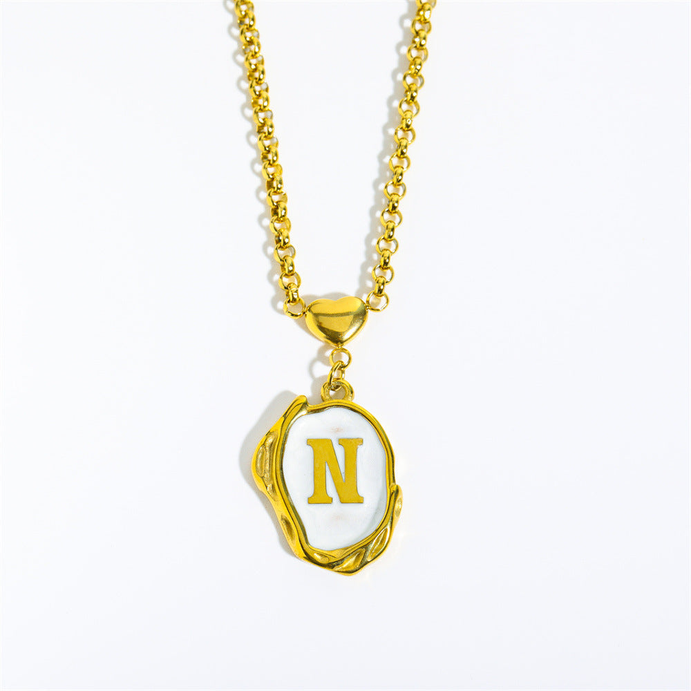 Wholesale 26 Letters Oil Dripping Three-dimensional 18K Gold Plated Stainless Steel Necklace